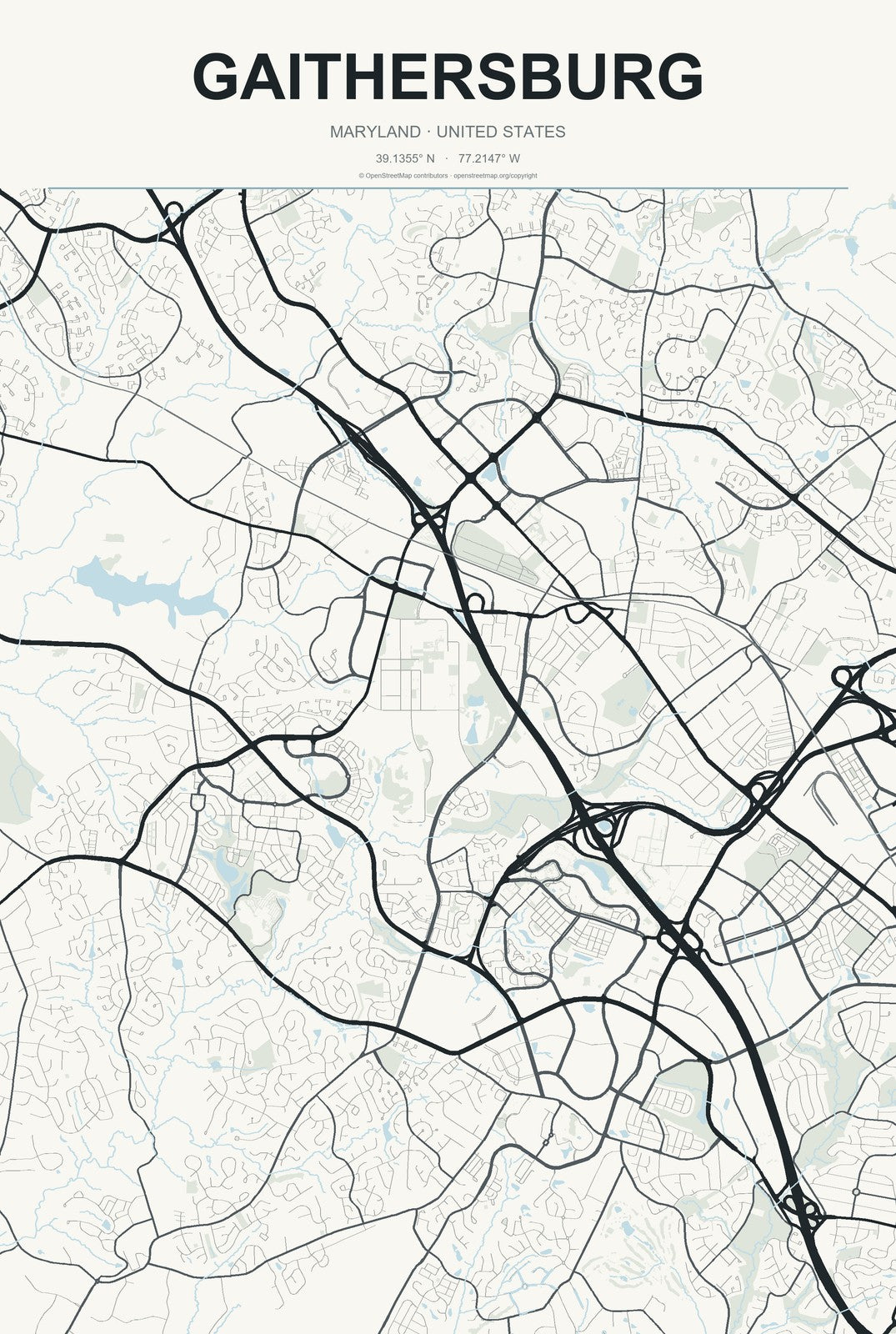 Gaithersburg, Maryland City Map Aluminum Sign in Headline Atlas style