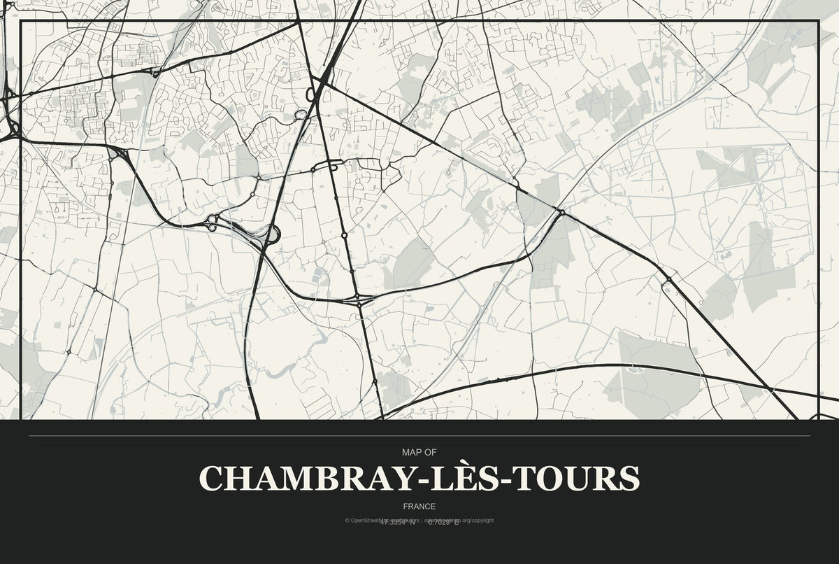 Chambray-lès-Tours, France City Map Aluminum Sign in Museum Plaque style