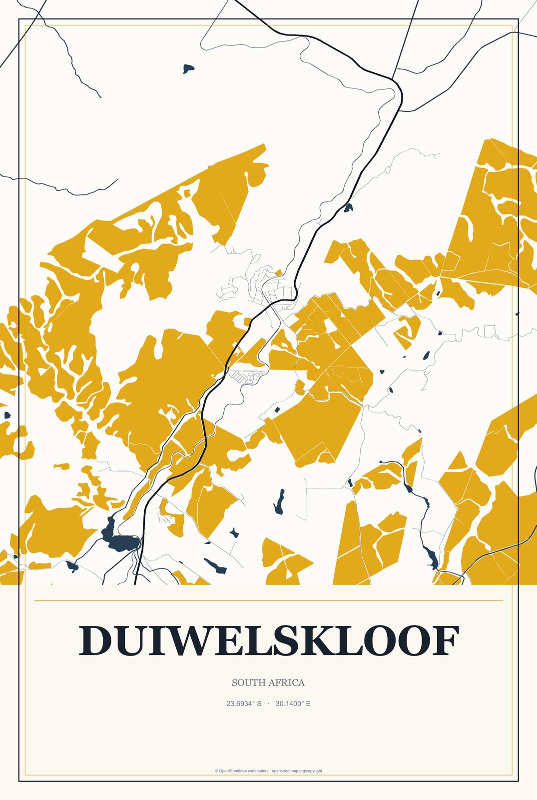 Duiwelskloof, South Africa City Map Aluminum Sign in Citrine Modern style