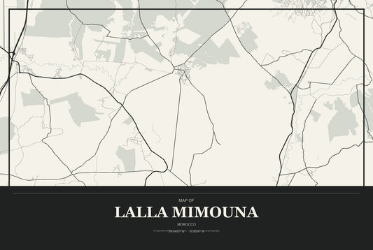 Lalla Mimouna, Morocco City Map Aluminum Sign in Museum Plaque style