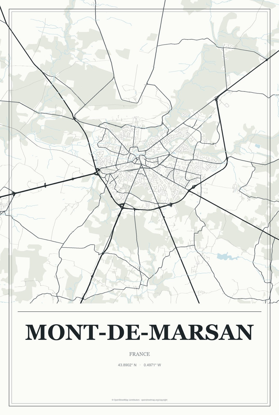 Mont-de-Marsan, France City Map Aluminum Sign in Gallery Air style
