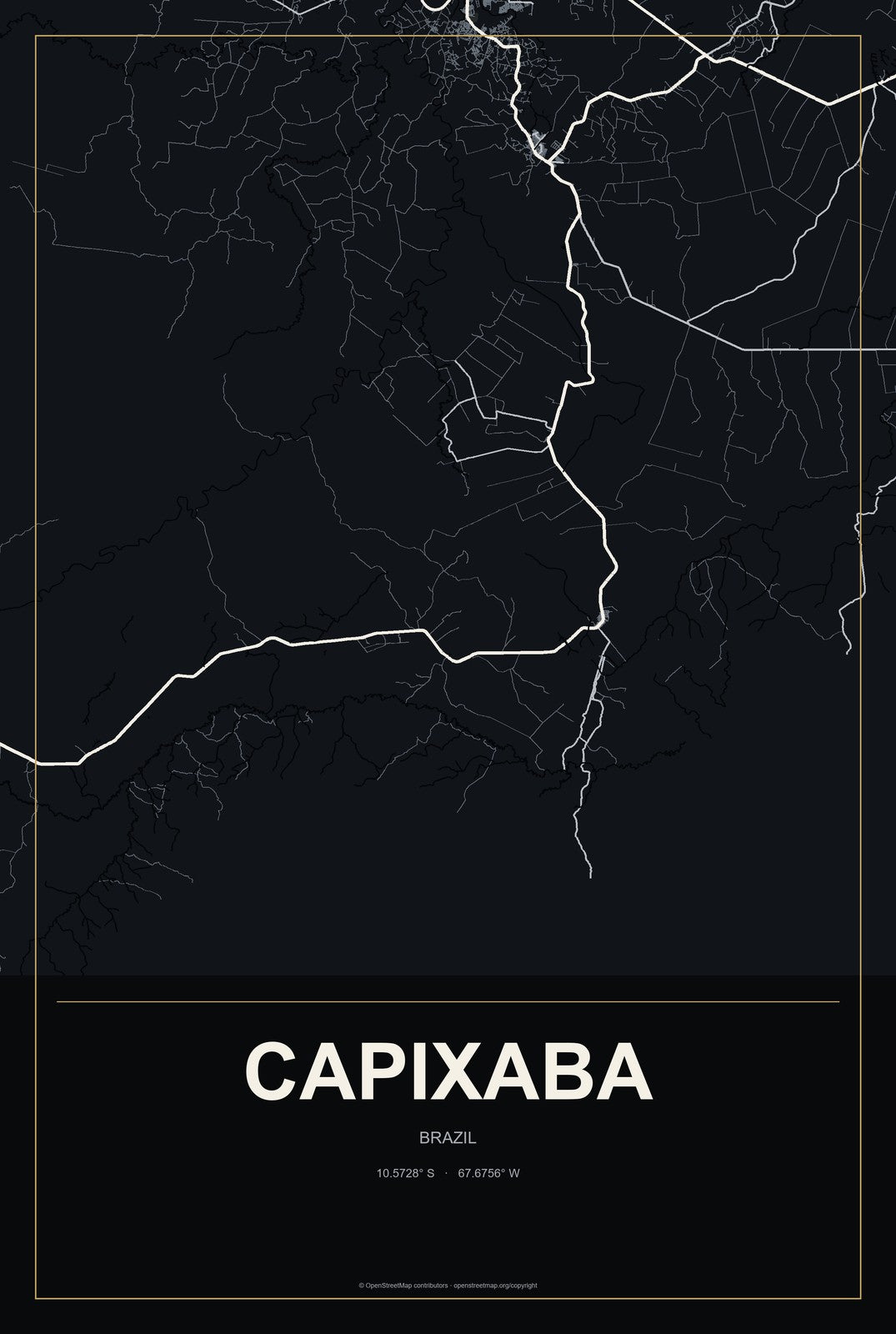 Capixaba, Brazil City Map Aluminum Sign in Metropolitan Noir style
