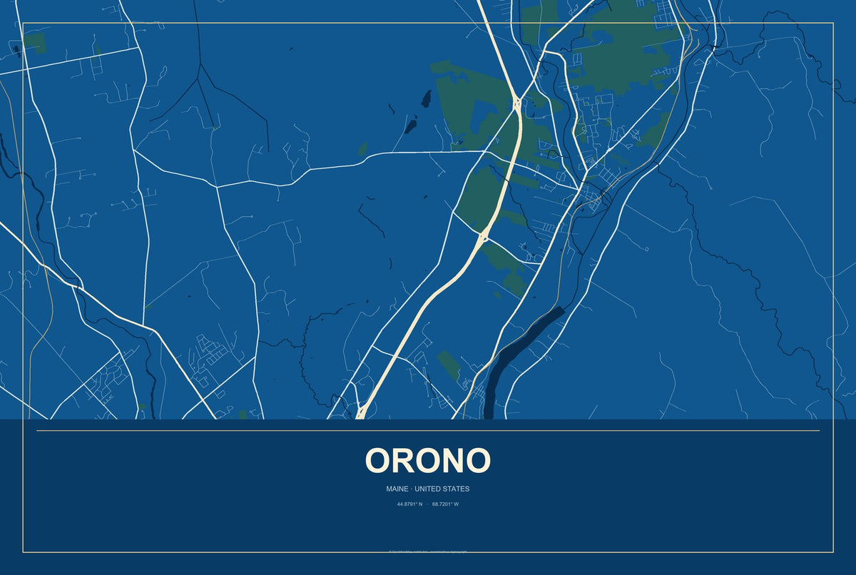 Orono, Maine City Map Aluminum Sign in Harbor Cobalt style