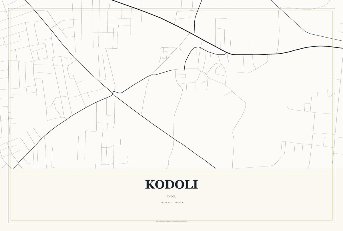 Kodoli, India City Map Aluminum Sign in Citrine Modern style