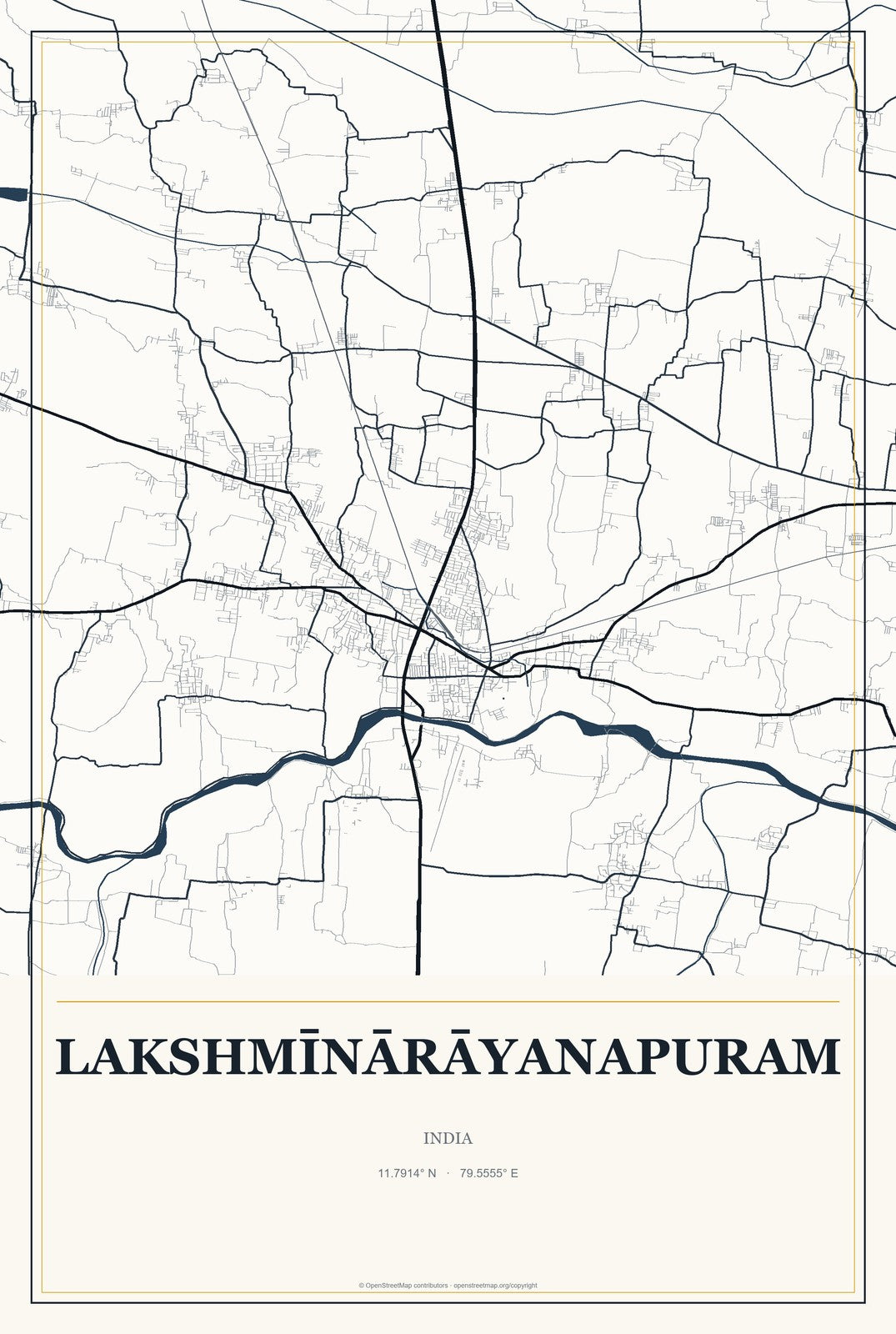 Lakshmīnārāyanapuram, India City Map Aluminum Sign in Citrine Modern style