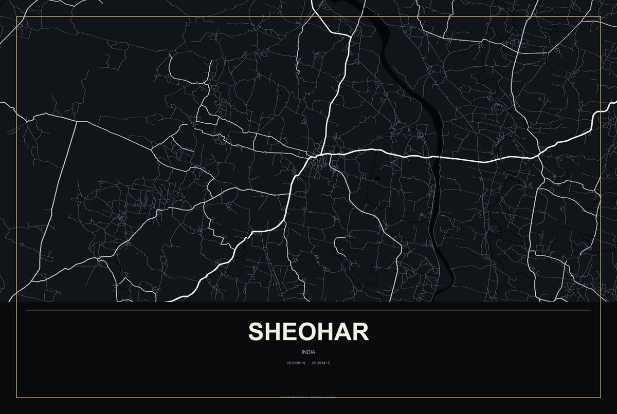 Sheohar, India City Map Aluminum Sign in Metropolitan Noir style