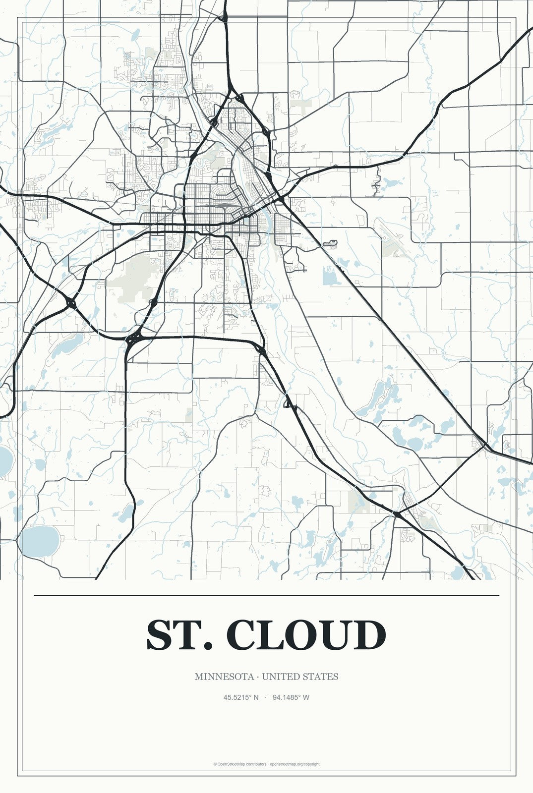 St. Cloud, Minnesota City Map Aluminum Sign in Gallery Air style