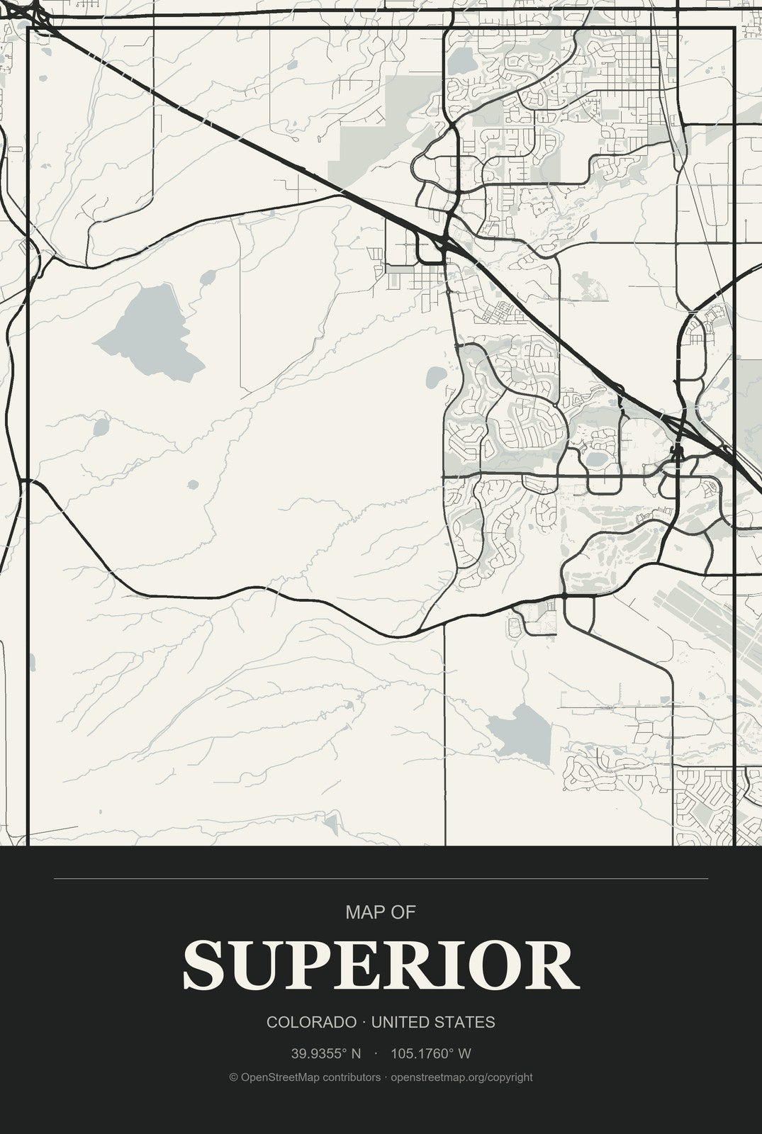 Superior, Colorado City Map Aluminum Sign in Museum Plaque style