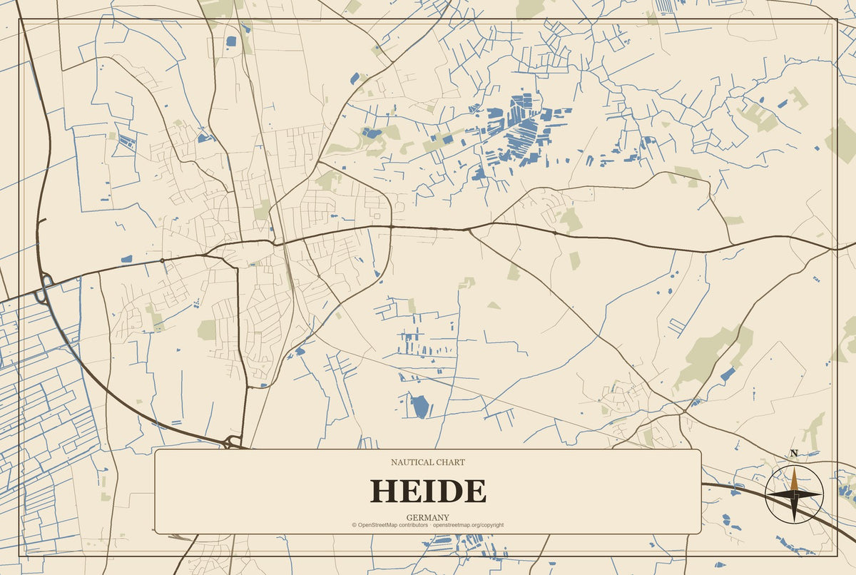 Heide, Germany City Map Aluminum Sign in Heritage Nautical style