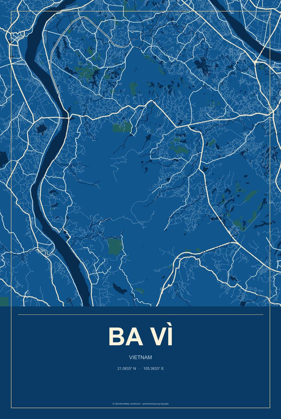 Ba Vì, Vietnam City Map Aluminum Sign in Harbor Cobalt style