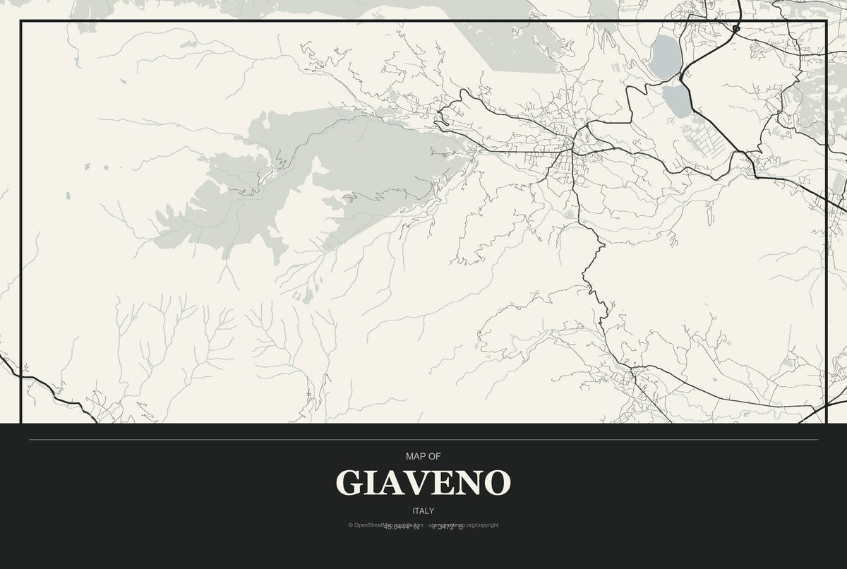 Giaveno, Italy City Map Aluminum Sign in Museum Plaque style