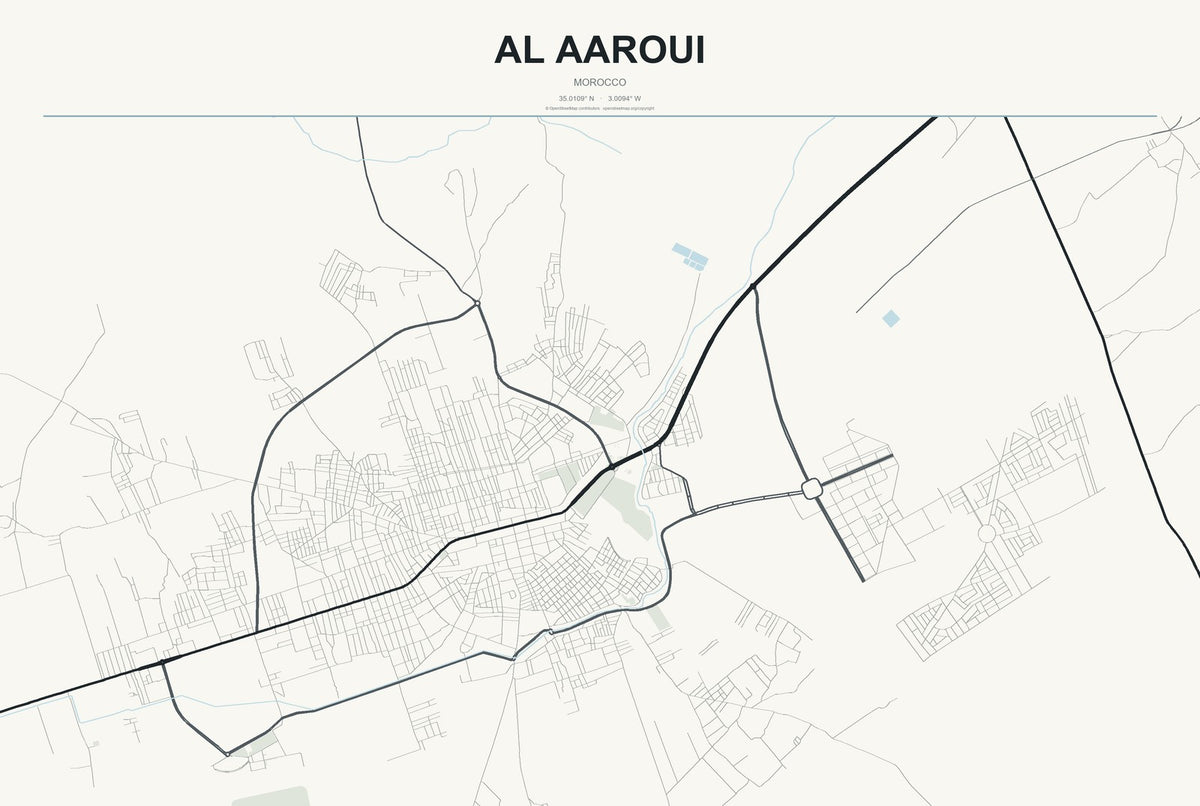 Al Aaroui, Morocco City Map Aluminum Sign in Headline Atlas style
