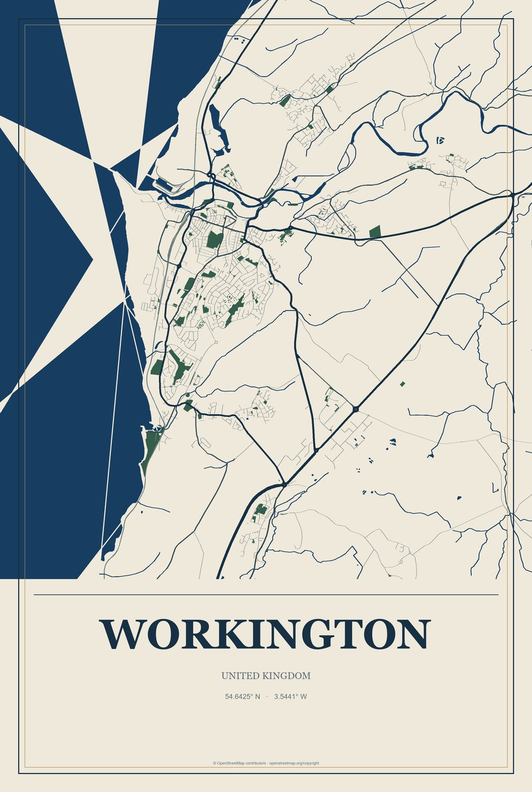 Workington, United Kingdom City Map Aluminum Sign in Coastal Cutout style