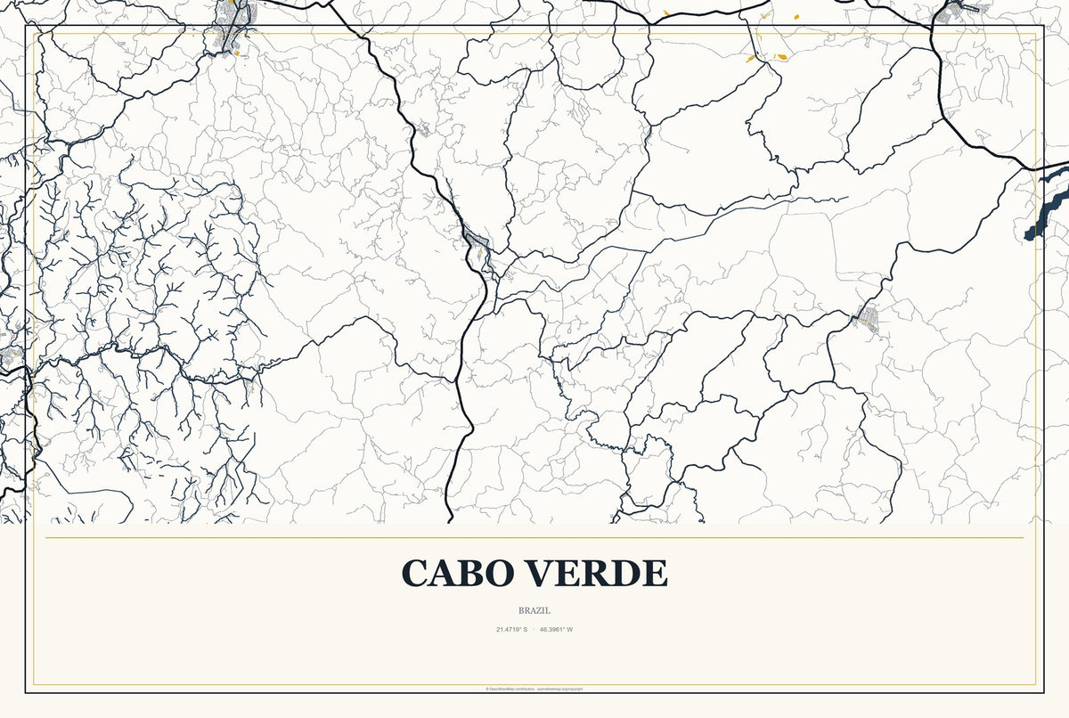 Cabo Verde, Brazil City Map Aluminum Sign in Citrine Modern style