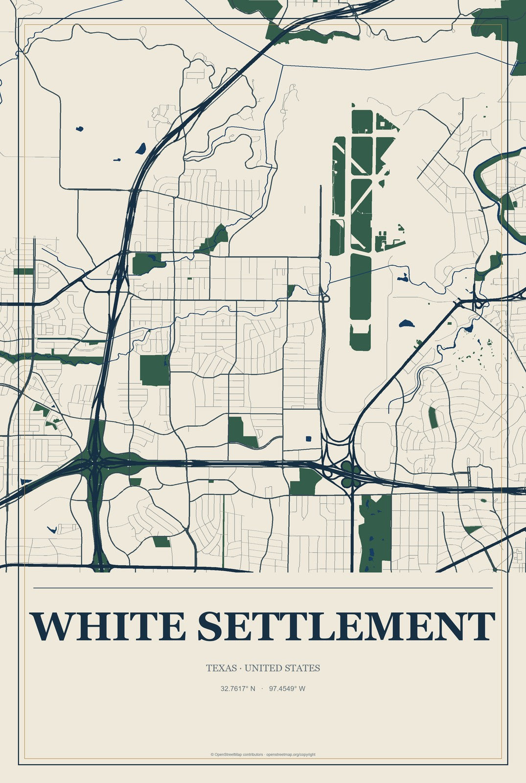 White Settlement, Texas City Map Aluminum Sign in Coastal Cutout style