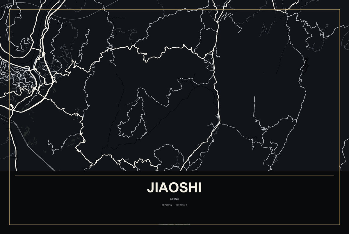 Jiaoshi, China City Map Aluminum Sign in Metropolitan Noir style