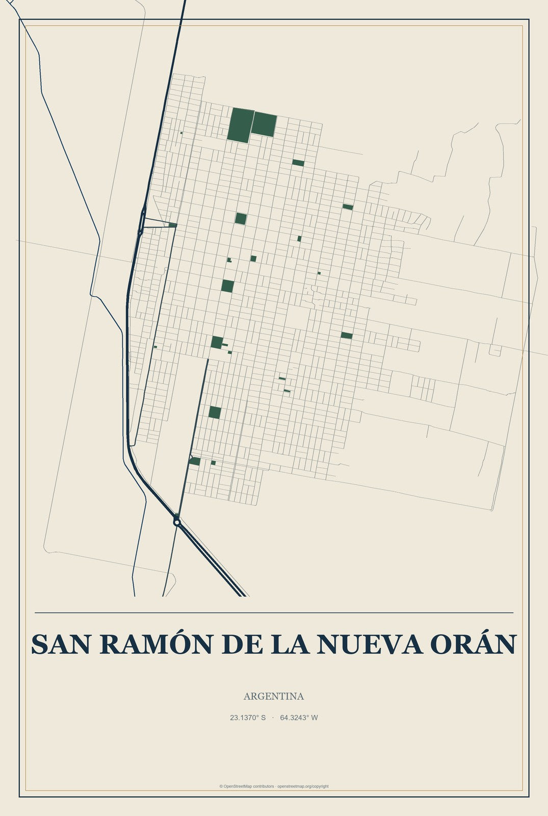 San Ramón de la Nueva Orán, Argentina City Map Aluminum Sign in Coastal Cutout style