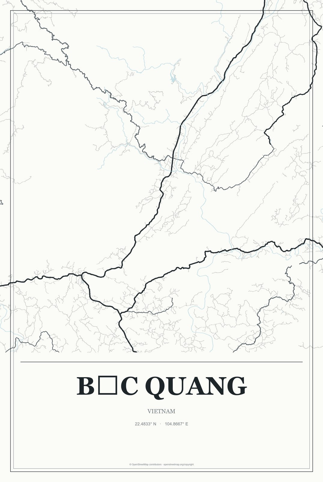 Bắc Quang, Vietnam City Map Aluminum Sign in Gallery Air style