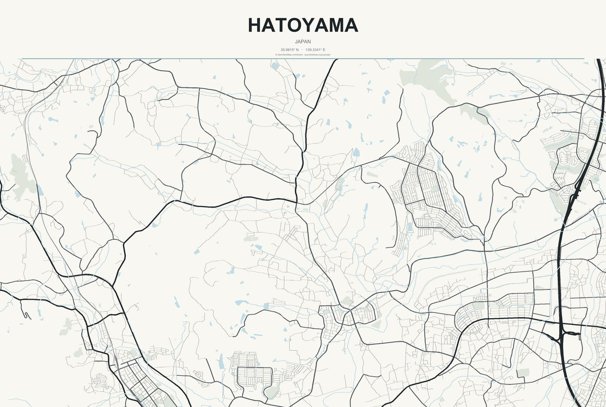 Hatoyama, Japan City Map Aluminum Sign in Headline Atlas style