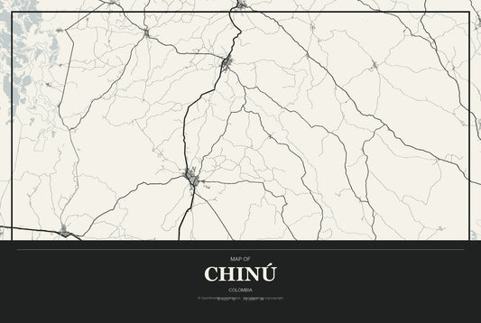 Chinú, Colombia City Map Aluminum Sign in Museum Plaque style