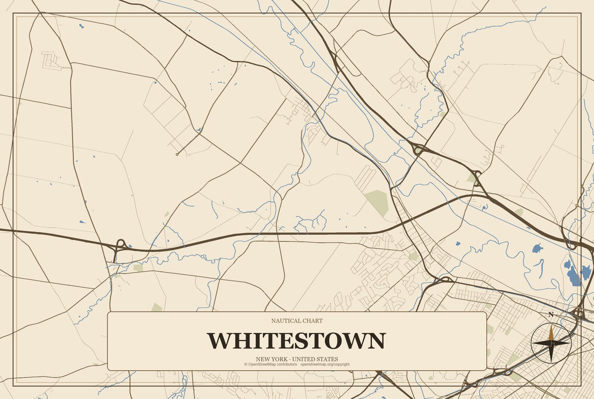 Whitestown, New York City Map Aluminum Sign in Heritage Nautical style