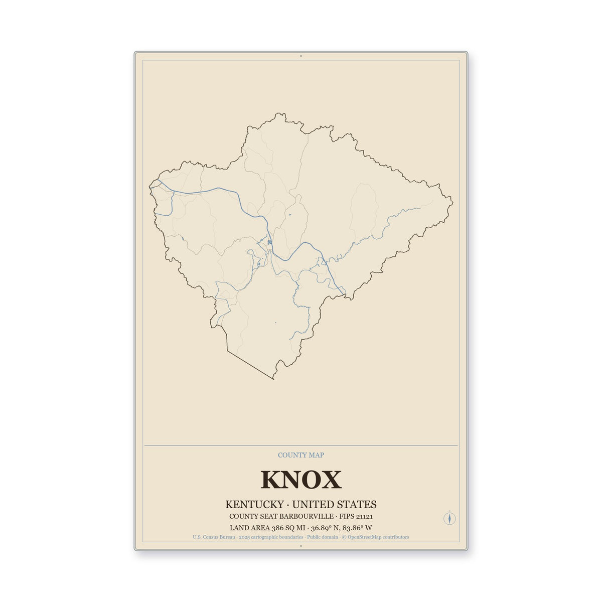 Knox County, Kentucky Map Aluminum Sign in Heritage Nautical style