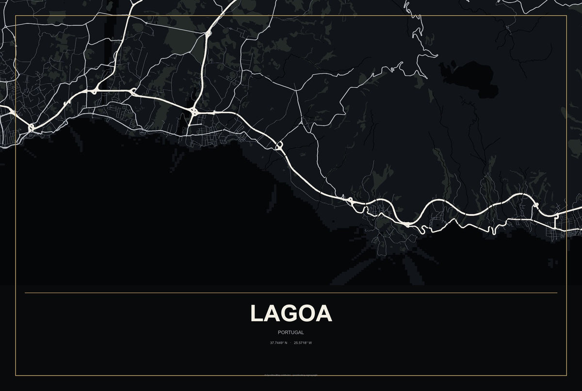 Lagoa, Portugal City Map Aluminum Sign in Metropolitan Noir style