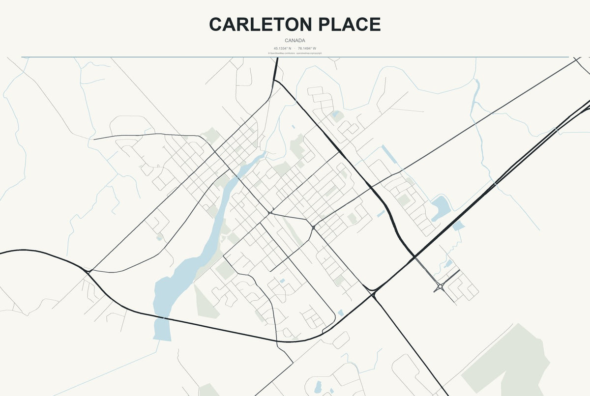 Carleton Place, Canada City Map Aluminum Sign in Headline Atlas style