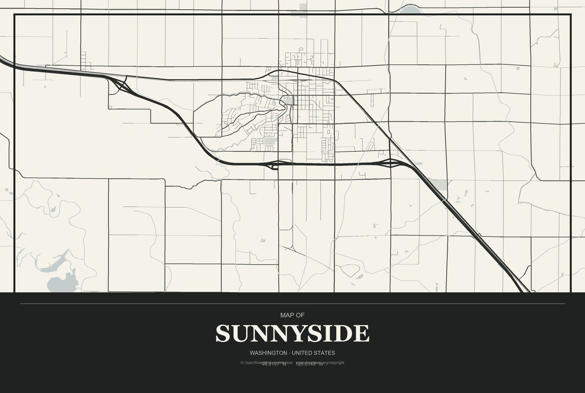 Sunnyside, Washington City Map Aluminum Sign in Museum Plaque style