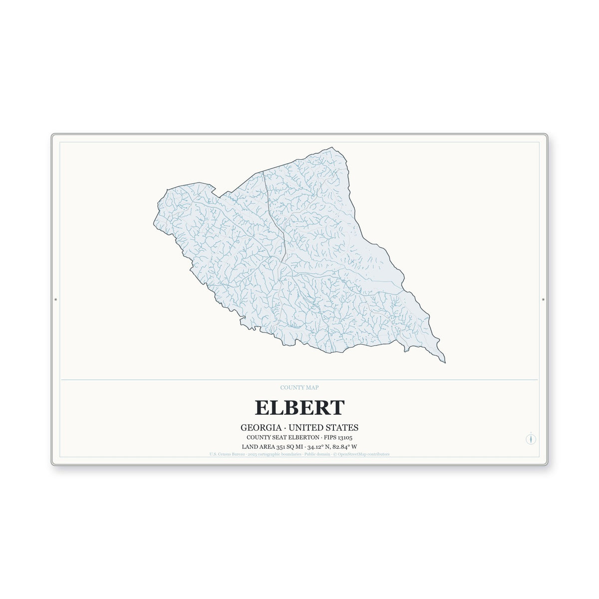 Elbert County, Georgia Map Aluminum Sign in Gallery Air style