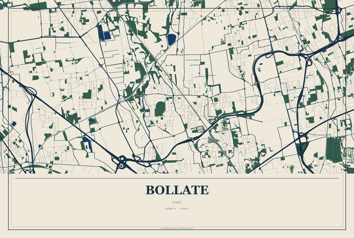 Bollate, Italy City Map Aluminum Sign in Coastal Cutout style
