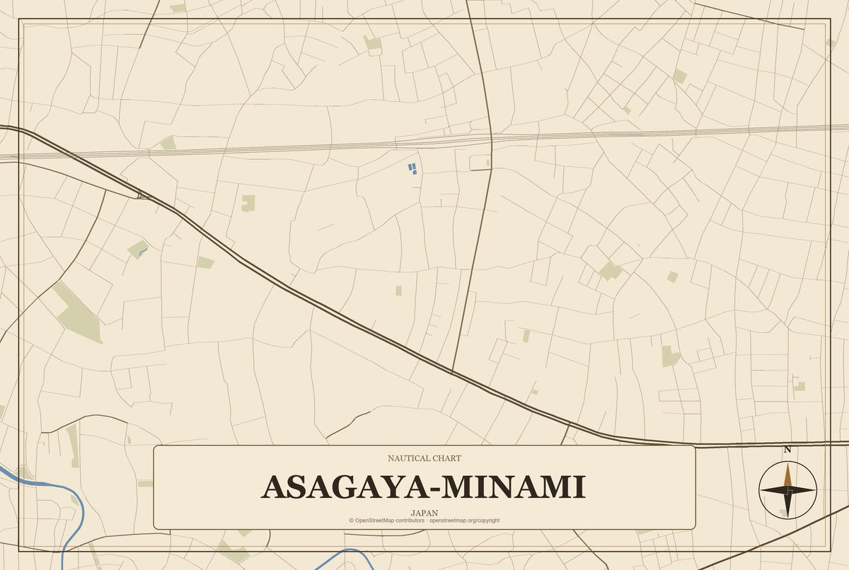 Asagaya-minami, Japan City Map Aluminum Sign in Heritage Nautical style