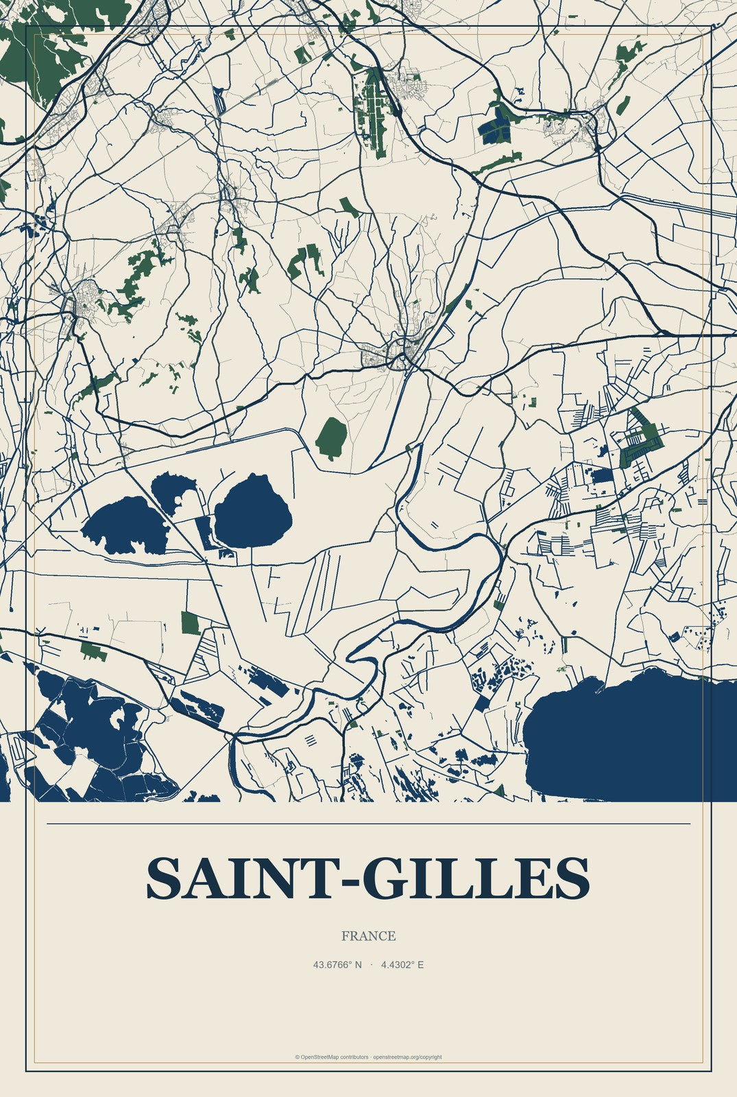 Saint-Gilles, France City Map Aluminum Sign in Coastal Cutout style