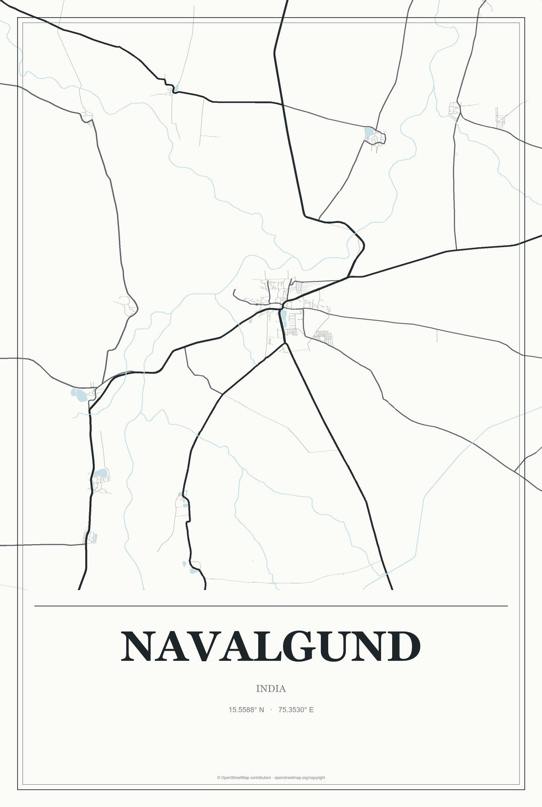 Navalgund, India City Map Aluminum Sign in Gallery Air style