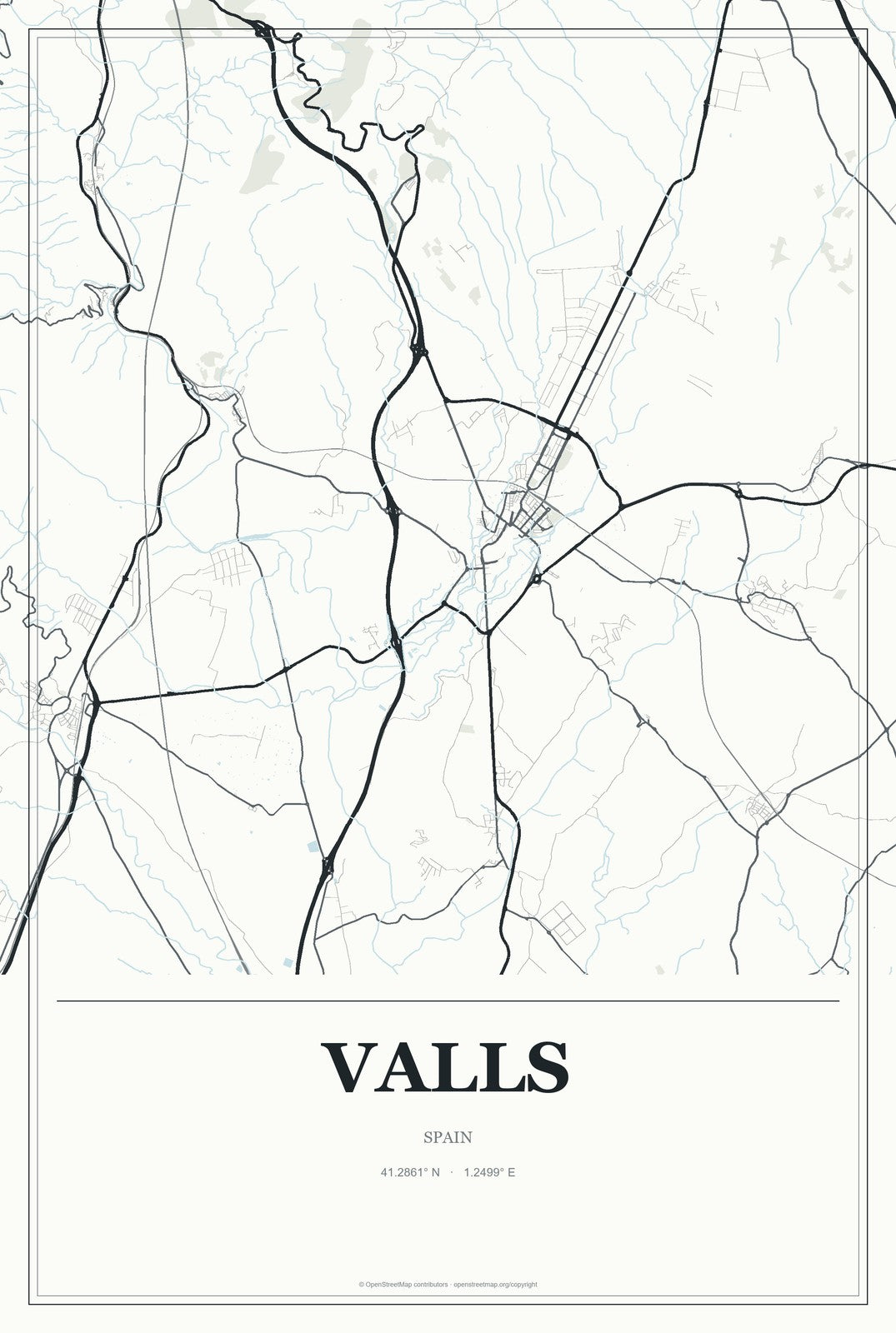 Valls, Spain City Map Aluminum Sign in Gallery Air style