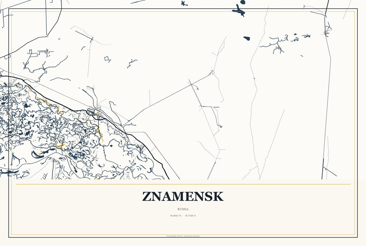 Znamensk, Russia City Map Aluminum Sign in Citrine Modern style