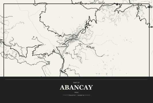 Abancay, Peru City Map Aluminum Sign in Museum Plaque style