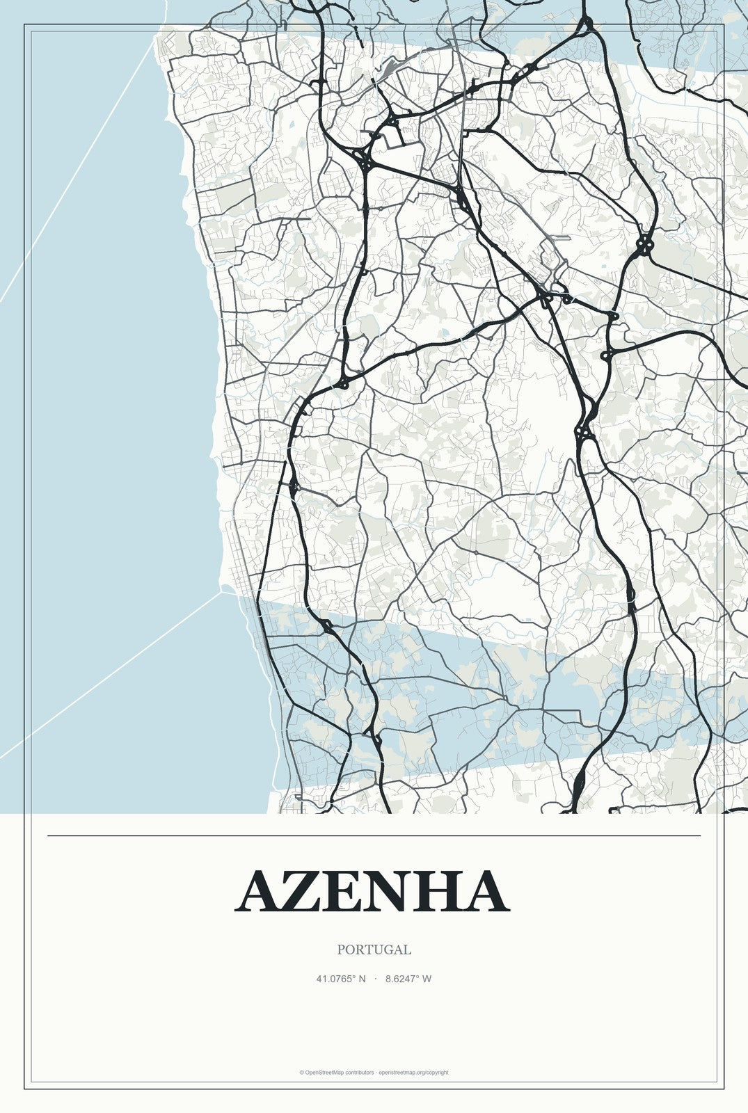 Azenha, Portugal City Map Aluminum Sign in Gallery Air style