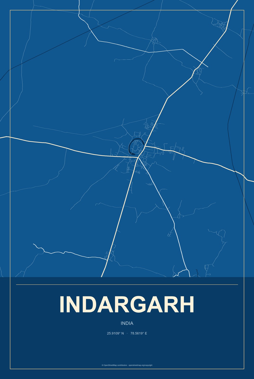 Indargarh, India City Map Aluminum Sign in Harbor Cobalt style