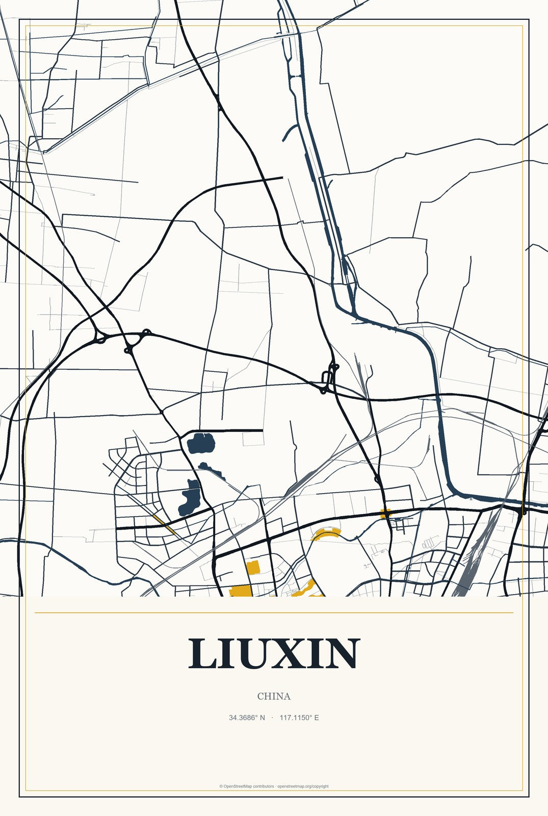 Liuxin, China City Map Aluminum Sign in Citrine Modern style