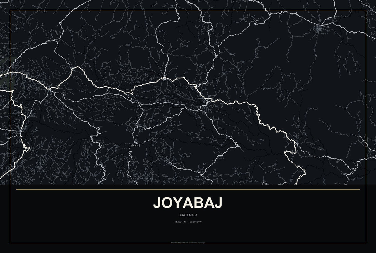 Joyabaj, Guatemala City Map Aluminum Sign in Metropolitan Noir style