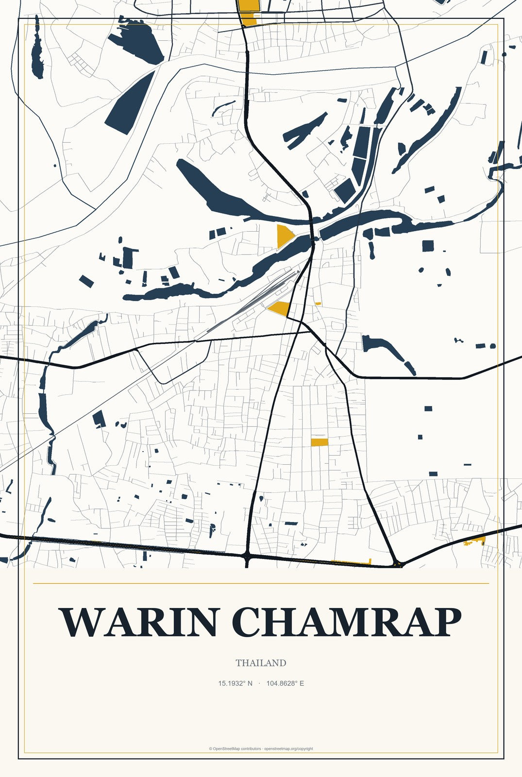 Warin Chamrap, Thailand City Map Aluminum Sign in Citrine Modern style