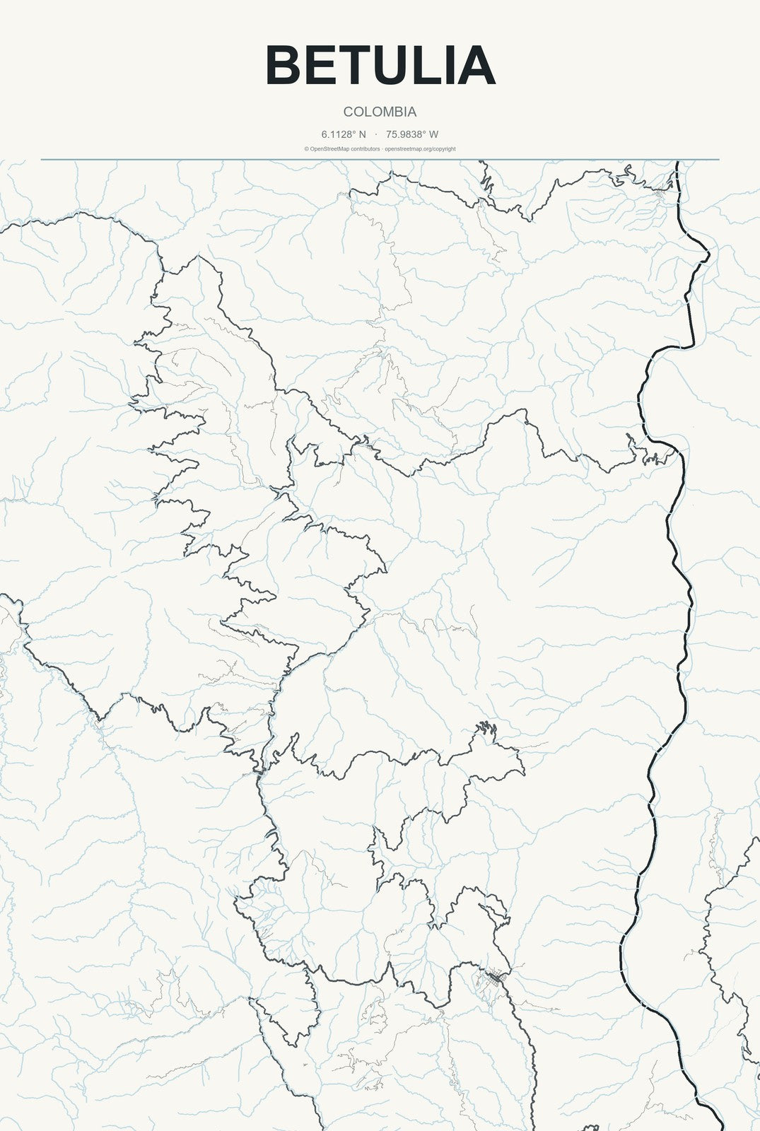 Betulia, Colombia City Map Aluminum Sign in Headline Atlas style