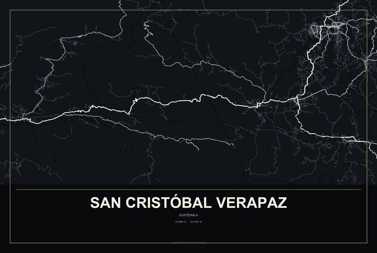 San Cristóbal Verapaz, Guatemala City Map Aluminum Sign in Metropolitan Noir style