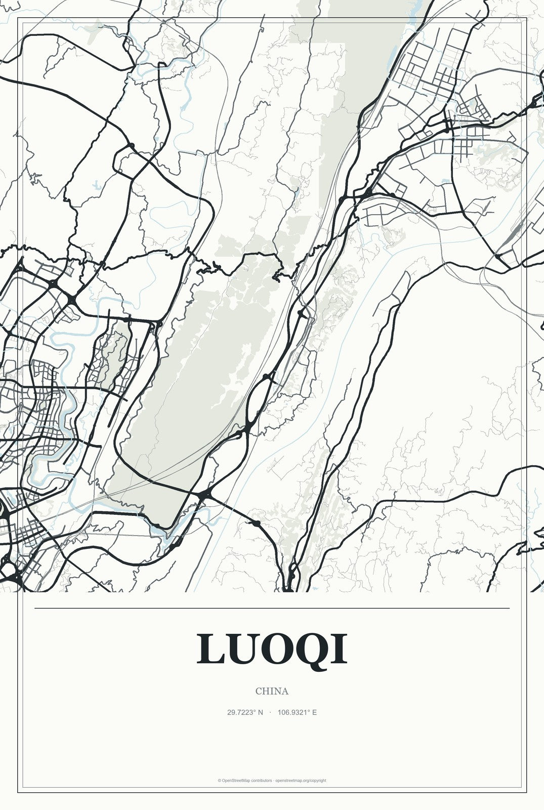 Luoqi, China City Map Aluminum Sign in Gallery Air style