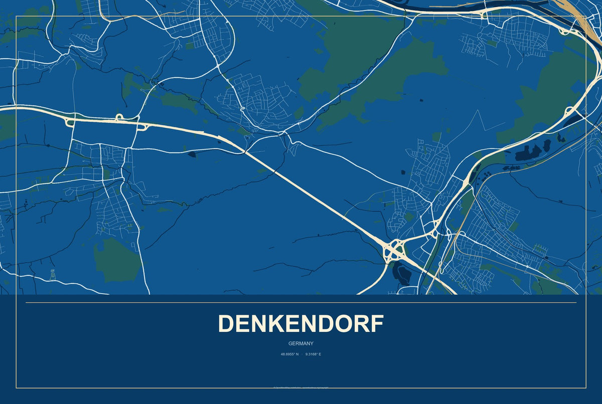 Denkendorf, Germany City Map Aluminum Sign in Harbor Cobalt style