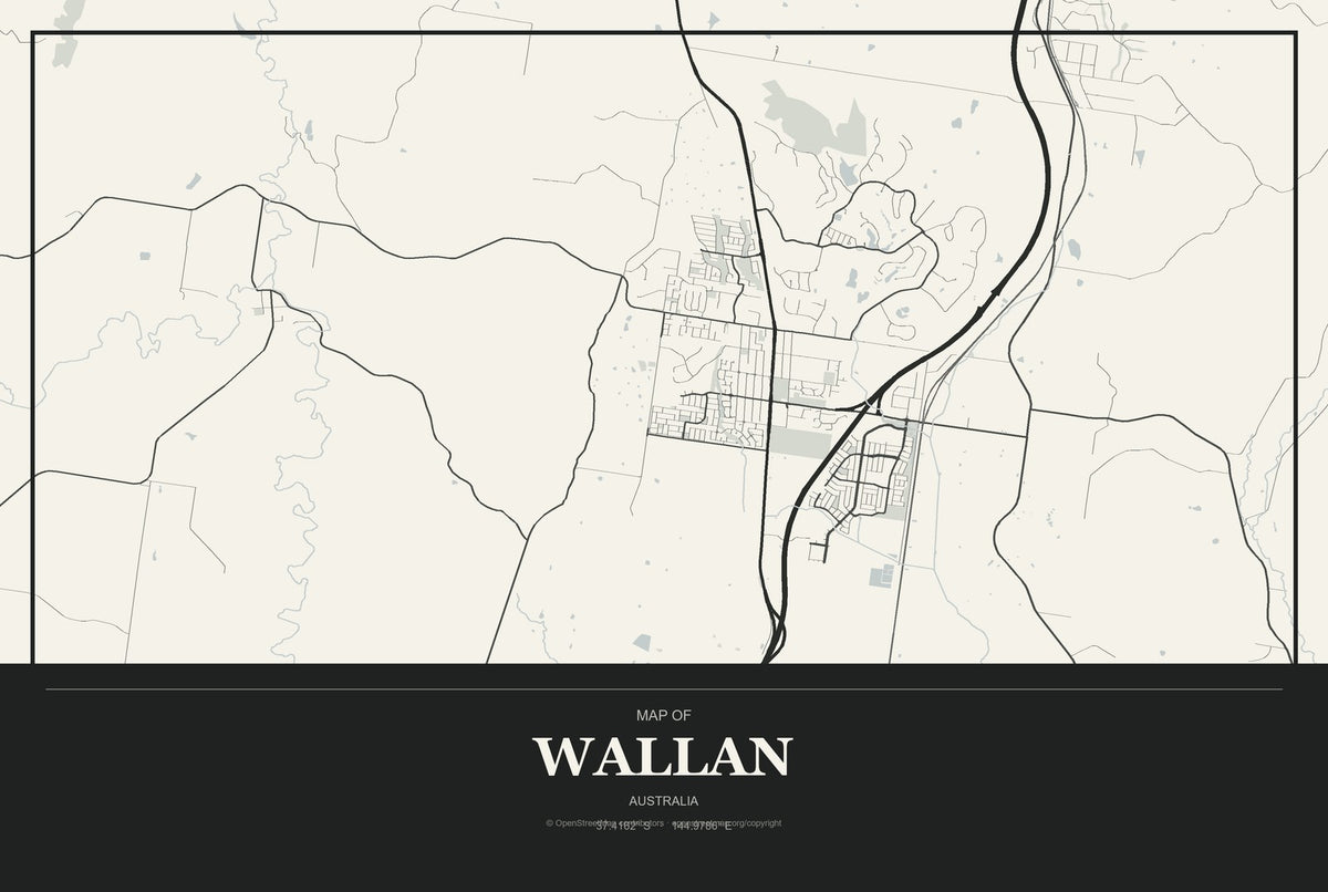 Wallan, Australia City Map Aluminum Sign in Museum Plaque style