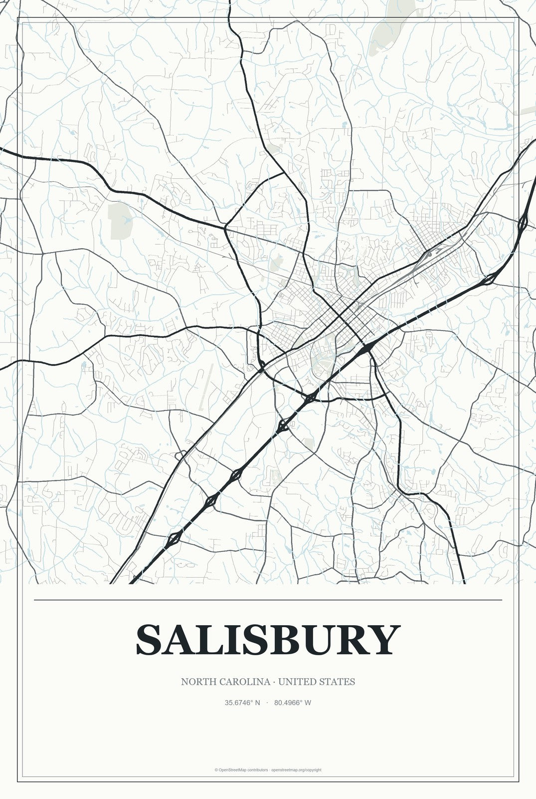 Salisbury, North Carolina City Map Aluminum Sign in Gallery Air style