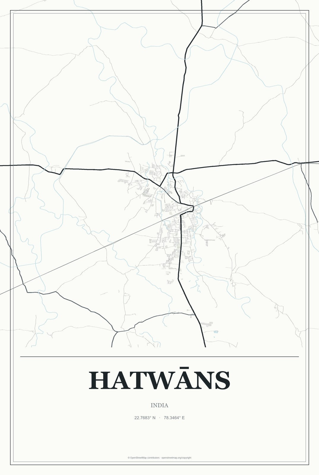 Hatwāns, India City Map Aluminum Sign in Gallery Air style