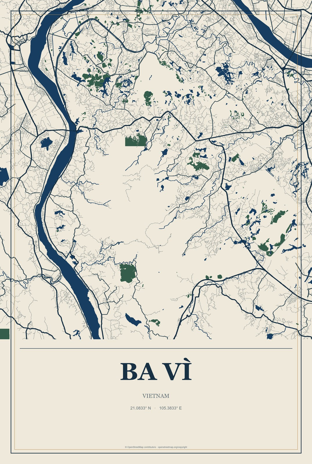 Ba Vì, Vietnam City Map Aluminum Sign in Coastal Cutout style